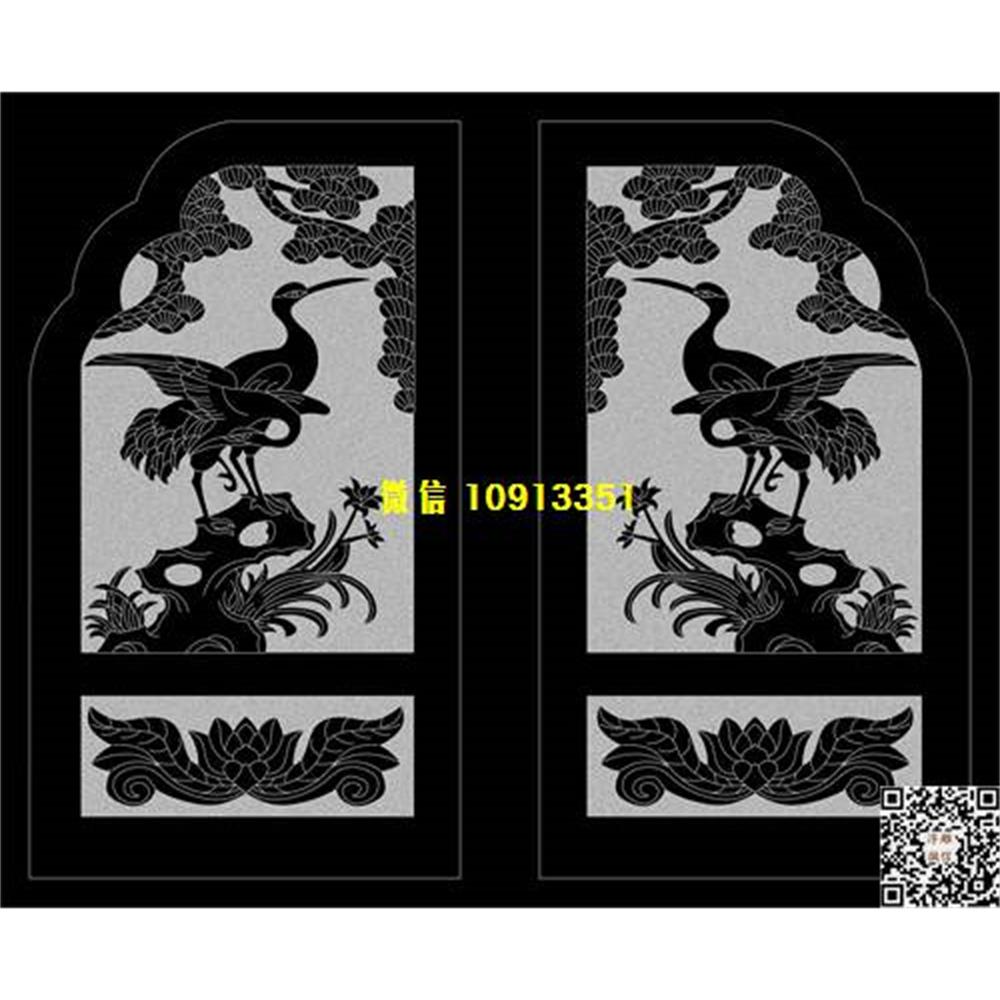 精雕图104松鹤墓碑板精雕图线雕图线条图单线铣底图_电脑雕刻plt文泰矢量图精雕图浮雕图